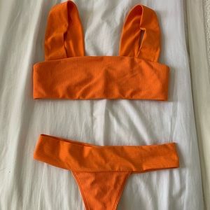 Frankies Bikinis Sofia orange ribbed suit